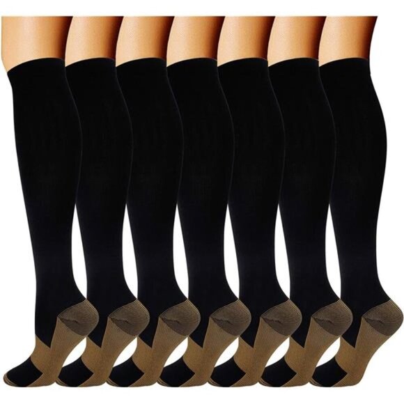 Double Couple 7 Pairs Copper Compression Socks for Men Women 20-30 mmHg Knee - Picture 1 of 8